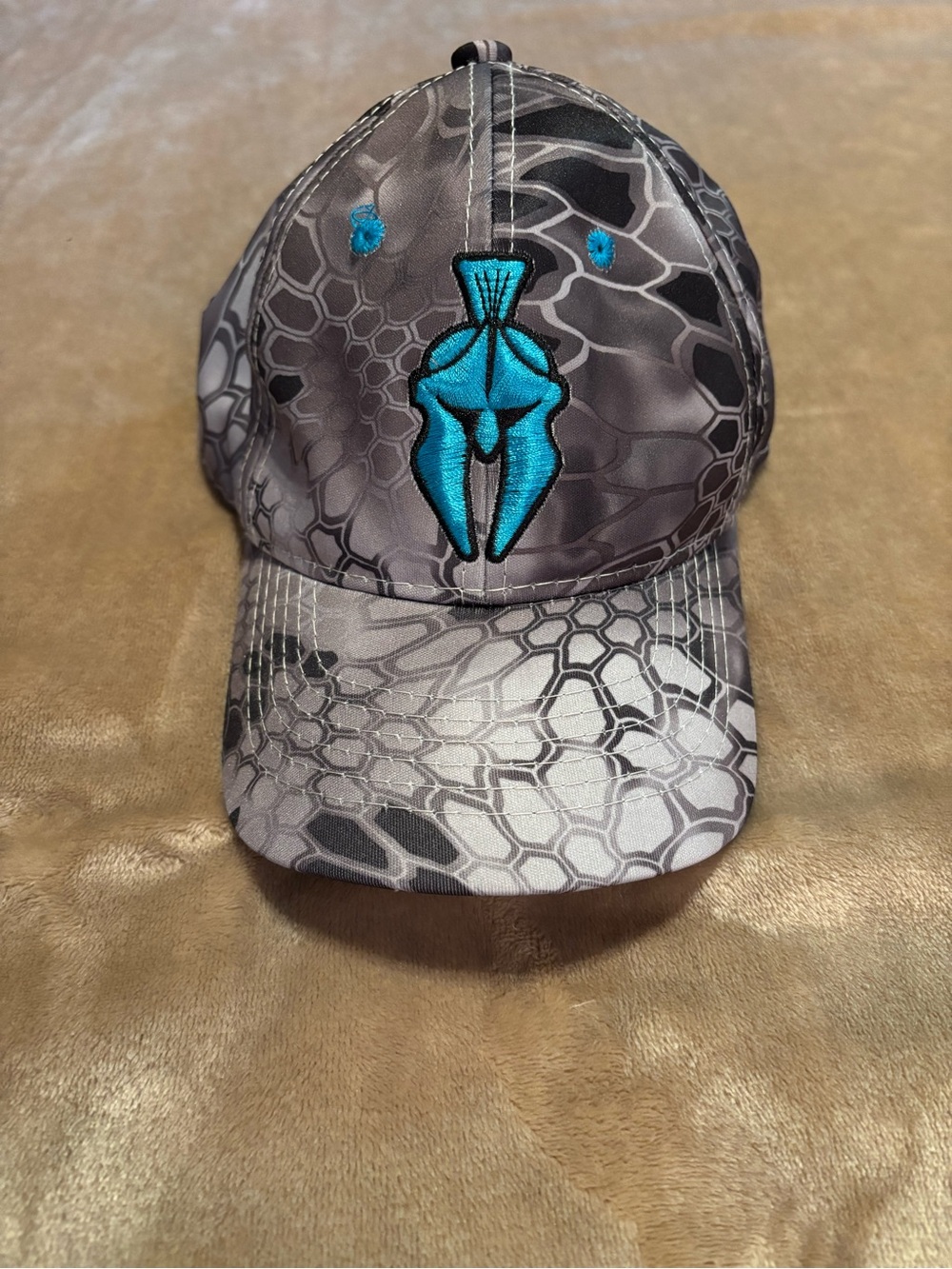 Grey Camo Baseball Cap with Teal Spartan Logo
